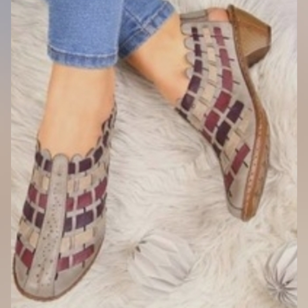 Rieker Sina 78 Slingback Woven Multi‎ Color Leather Block Heel Sandals Women